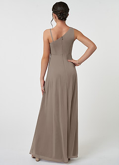 Azazie Brooke Junior Taupe A-Line Pleated Mesh Dress image2