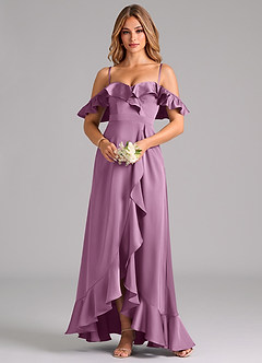 Azazie Lyra Bridesmaid Dresses Wisteria A-Line Off the Shoulder Stretch Satin Convertible Dress image5