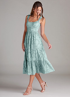 Azazie Alissa Bridesmaid Dresses Mist A-Line with Pockets Floral Burnout Dress image5
