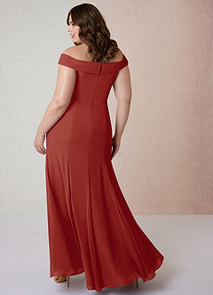 Azazie Lecia Bridesmaid Dresses Terracotta Empire Off-The-Shoulder Pleated Chiffon Convertible Dress image9