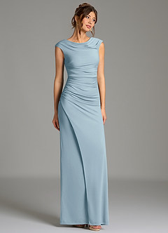 Azazie Chantal Bridesmaid Dresses Dusty Blue Mermaid Pleated Premium Stretch Jersey Dress image3
