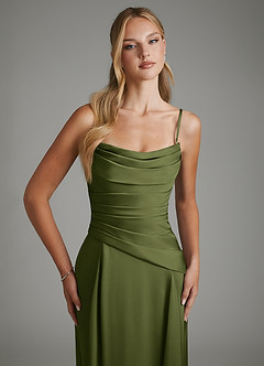 Azazie Gabriela Bridesmaid Dresses Olive A-Line Corset Stretch Satin Dress image3