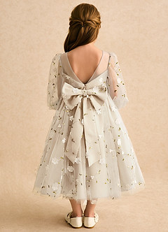 Azazie Elowen Robe Demoiselle D'honneur Fillette Robe Trapèze en Dentelle Encolure en Forme de Cœur Champagne image2