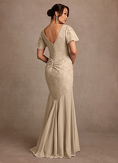 Azazie Jolene Mother of the Bride Dresses Champagne Mermaid Pleated Floral Burnout Dress image2