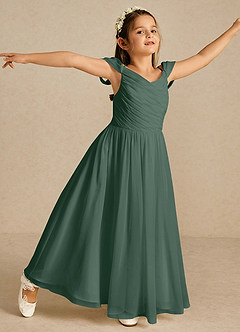 Azazie Chelle Flower Girl Dresses Sea Moss A-Line Pleated Chiffon Dress image3