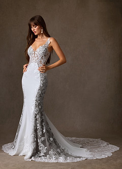 Azazie Estephanie Wedding Dresses Diamond White Cocoa Mermaid Sequins Stretch Crepe Dress image6