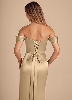 Azazie Shea Bridesmaid Dresses Champagne Mermaid Off the Shoulder Metallic Satin Convertible Dress image2