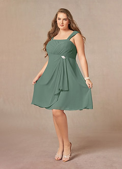 Azazie Olivia Mother of the Bride Dresses Eucalyptus A-Line Square Neckline Pleated Chiffon Dress image10