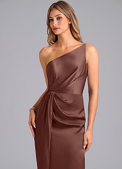 Azazie Naria Vestidos de damas de honor Vestido de Expresado de Satén Elástico de Corte Recto con Hombro unilateral image7