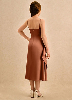 Azazie Canna Girls Formal Robe Demoiselle D'honneur Fillette Robe Trapèze en Satin extensible Plissée Cuivre image2