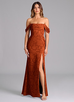 Azazie Saige Bridesmaid Dresses Paprika A-Line Off the Shoulder Floral Burnout Convertible Dress image4