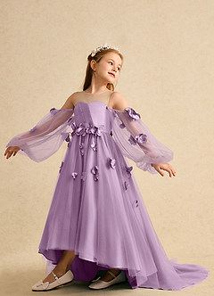 Azazie Karrie Flower Girl Dresses Wisteria A-Line with Sleeves Tulle Dress image5