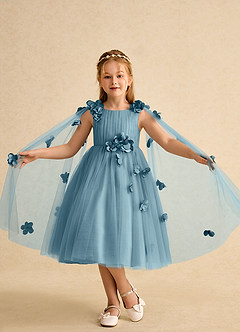 Azazie Staria Blumenmädchenkleider Ballkleid Gestreift Tüll Kleid Stimmungsvolles Blau image4