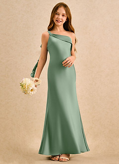 Azazie Almond Girls Formal Sukienki dla dziewczynek sypiących kwiaty Osłona Jedno ramię Satyna elastyczna Długość podłogi Sukienka image2