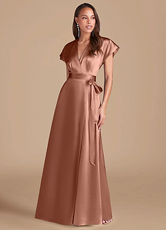 Azazie Nico Vestidos de damas de honor Vestido de Bronceador de Satén Metálico de Corte en A con Plisado image1