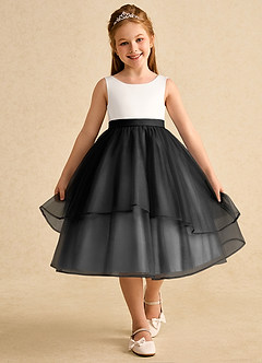 Azazie Rene vestidos de niña de las flores Vestido de Marfil Negro de Tul de Corte En A con Lazo image4