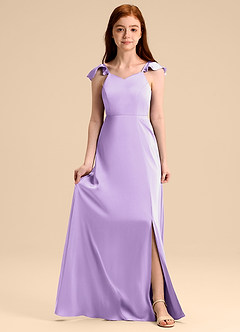 Azazie Everett Junior Vestido de Lila de Satén Elástico de Corte en A con Lazo image1