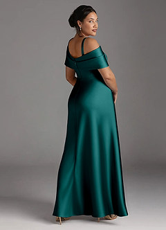 Azazie Milton Mother of the Bride Dresses Peacock A-Line Pleated Stretch Satin Dress image12