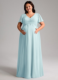 Azazie Verna Maternity Bridesmaid Dresses A-Line V-Neck Ruched Chiffon Floor-Length Dress image11