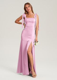 Azazie Frostine Bridesmaid Dresses Candy Pink A-Line Bow Stretch Satin Dress image4