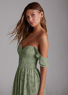 Azazie Denisse Bridesmaid Dresses Pistachio A-Line Ruched Floral Burnout Dress image5