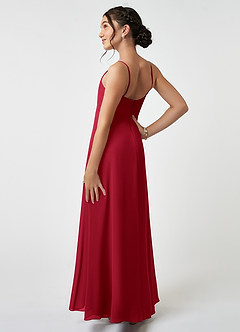 Azazie Collette Junior A-Linie Gestreift Chiffon Kleid Scharlachrot image4