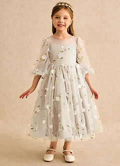 Azazie Elowen Robe Demoiselle D'honneur Fillette Robe Trapèze en Dentelle Encolure en Forme de Cœur Champagne image3