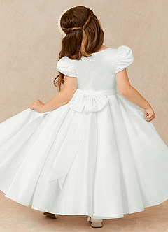 Azazie Jewel Flower Girl Dresses Ivory Ball-Gown Pleated Matte Satin Dress image2