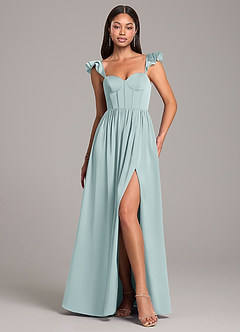 Azazie Denisse Bridesmaid Dresses Mist A-Line Ruched Stretch Satin Dress image1