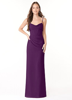Azazie Mai Bridesmaid Dresses Grape Sheath Pleated Chiffon Dress image1