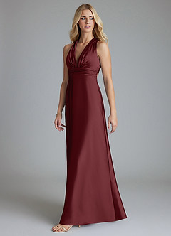 Azazie Raelynn Final Sale Dusty Sage A-Line Pleated Stretch Satin Dress image1