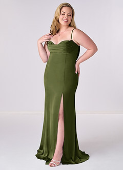 Barbie ♥ Azazie Bridesmaid Dresses Olive Mermaid Corset Stretch Satin Dress image9