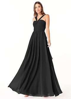 Azazie Dionne Vestidos de damas de honor Vestido de Negro de Gasa de Corte en A con Corsé image4