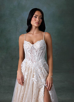 Azazie Ivonnah Wedding Dresses Diamond White Nude A-Line Strapless Tulle Dress image8