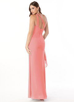 Azazie Maive Bridesmaid Dresses Coral Sheath Pleated Ruffle Chiffon Dress image4