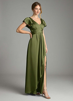 Azazie Omari Bridesmaid Dresses Olive A-Line Stretch Satin Dress image5