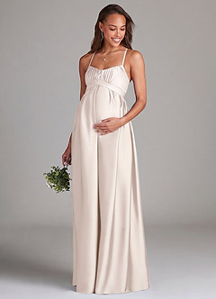 Azazie Llana Gravid brudtärna klänningar Klänning A-linje med fickor Golvlång Stretch Satin image3