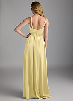 Azazie Chanel Bridesmaid Dresses Lemon Sorbet A-Line Pleated Stretch Satin Dress image2