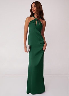 Barbie ♥ Azazie Bridesmaid Dresses Dark Green Sheath Stretch Satin Dress image3