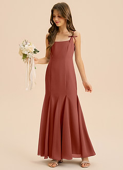 Azazie Evey Junior Abito Sirena in Chiffon Plissettato Auburn image1