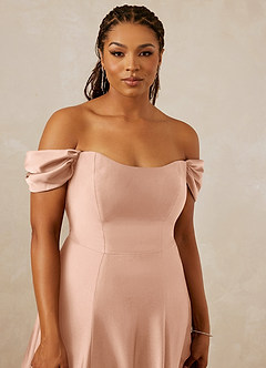 Christian Siriano Bridal for Azazie 1002 Bridesmaid Dresses Rose Gold A-Line Off the Shoulder Stretch Satin Convertible Dress image13