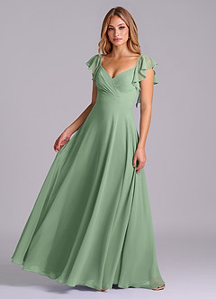 Azazie Leilani Bridesmaid Dresses Matcha A-Line Pleated Chiffon Dress image1
