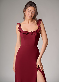 Azazie Callie Bridesmaid Dresses Burgundy Mermaid Side Slit Chiffon Convertible Dress image5