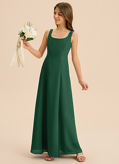 Azazie Lambie Junior Abito A-Line in Chiffon Plissettato Verde Scuro image7