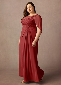Azazie Hera Mother of the Bride Dresses Rust A-Line Lace Capelet Chiffon Dress image8