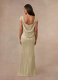 Azazie Galilea Champagne Gold Mermaid V-Neck Metallic Mesh Dress | Azazie