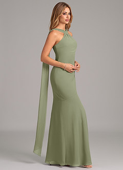 Azazie Kinsley Bridesmaid Dresses Pistachio Mermaid Pleated Chiffon Dress image6