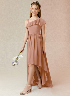 Azazie Mango Junior Champagne Rose A-Line Ruched Chiffon Dress image3