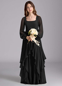 Azazie Clara Junior Abito A-Line in Chiffon Blusa Nero image7