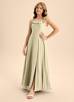 Azazie Callie Junior Moss Green A-Line Ruched Chiffon Dress image3